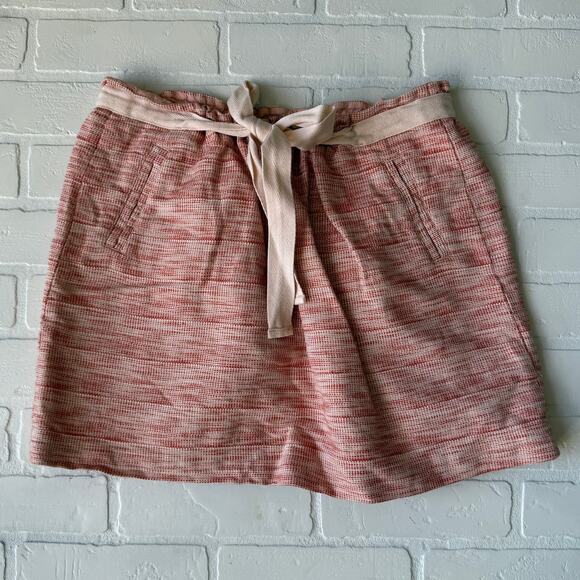 Fossil Women's Pink Lined Cotton Blend Pullon Tie Waist Mini Skirt sz M - Picture 1 of 5